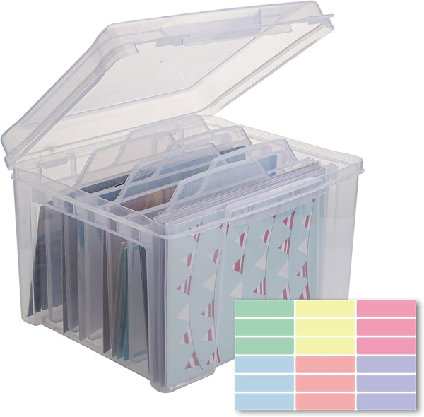 Greeting Card Storage & Organizer Box - 6 Colorful Removable Dividers for Holiday, Birthday, Get Well Cards, Crafts