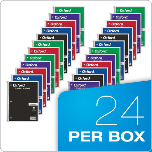 Bulk College Ruled Spiral Notebooks, 1-Subject, 70 Sheets, 24 per Pack, Colors May Vary (65021)