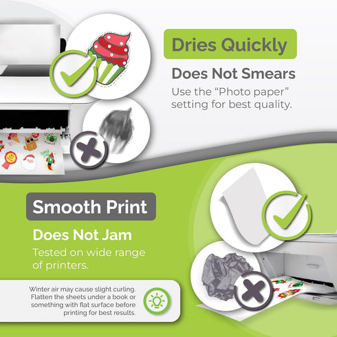 56 Premium Printable Vinyl Sticker Paper for Inkjet & Laser Printer - Sheets Self-Adhesive Sheets Matte White