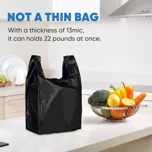 LimonLaviu 100 Pack, 11.5'x 6.5" 21', 22 Black Plastic Grocery Bags, x Pound Capacity, Heavy Duty, Unscented