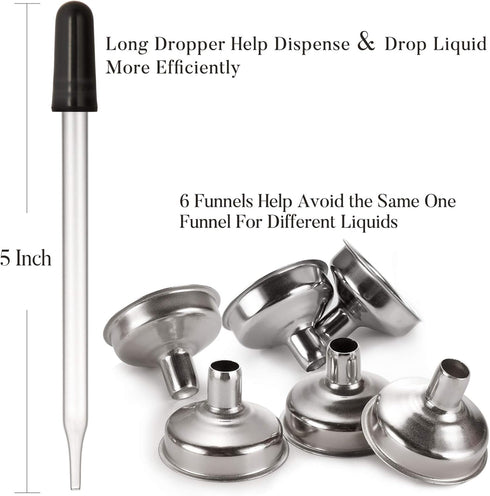 24 1 oz Dropper Bottles for Essential Oils with 6 Stainless Steel Funnels & 1 Long Glass Dropper - Amber Glass Tincture