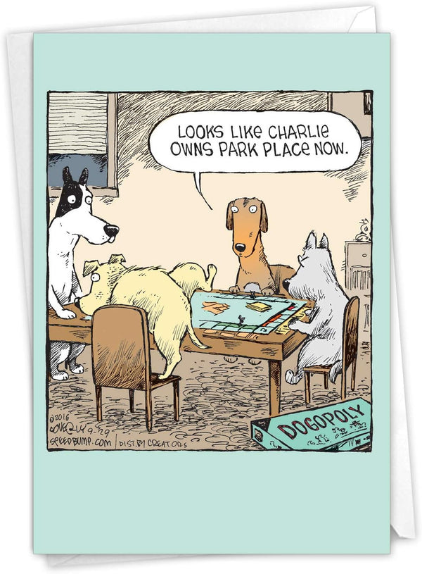 NobleWorks Funny Puppies Birthday Card with Envelope - 1 Humor Notecard for Birthday Greetings, Dogopoly C3986BDG