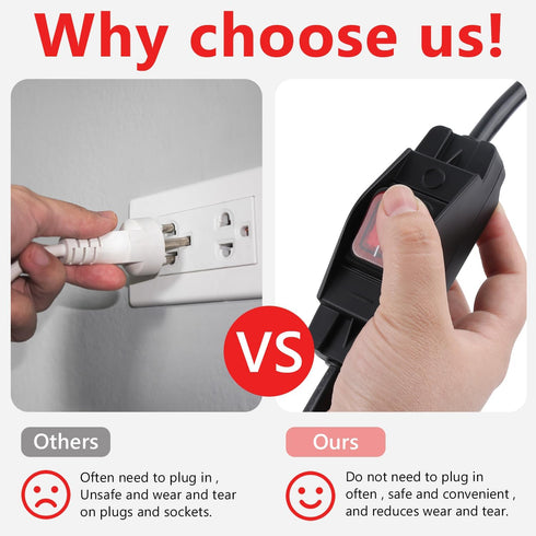 Newdeli Extension Cord with Switch On/Off, 2 Foot Black Short Outdoor Extension Cord, 14AWG