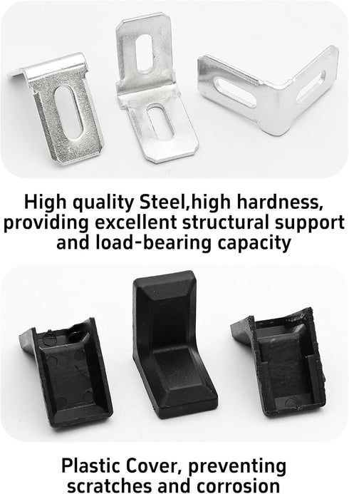 AUXBC 30PCS 90 1.1x1.1x0.7 Degree L Shape Metal Corner Brackets Black Plastic Cover Right Angle Brace for Shelf Cabinet
