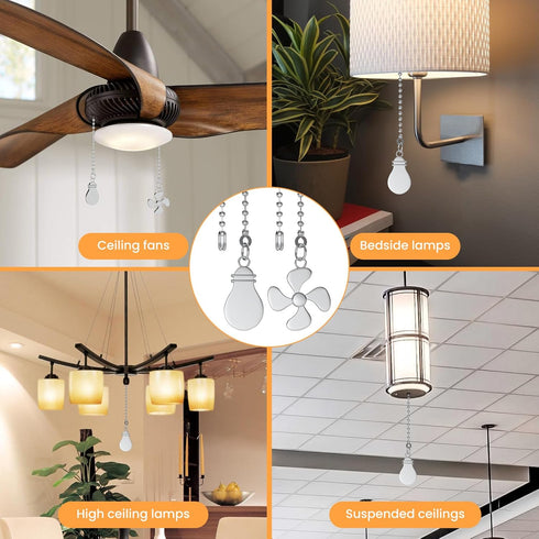 Ceiling Fan Pull Chain Extender, 2 Pcs 12 Inches Long Extension Pendant Ornament Set for Ceiling Fan & Light Lamp