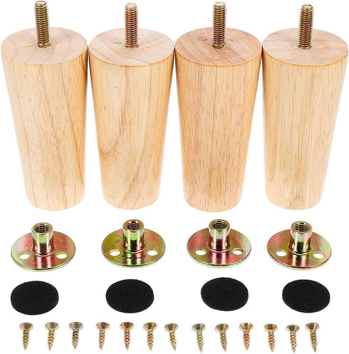 4 Sets KOMBIUDA Solid Wood Tapered Table Legs with Varnish Finish Furniture Wood Feet for Sofa Desk Tv Stand