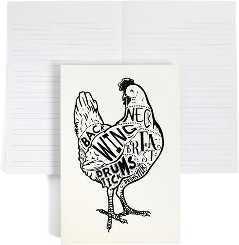 Lantern Press Chicken, Butchers Block Meat Cuts, Black Chicken on White (Lined