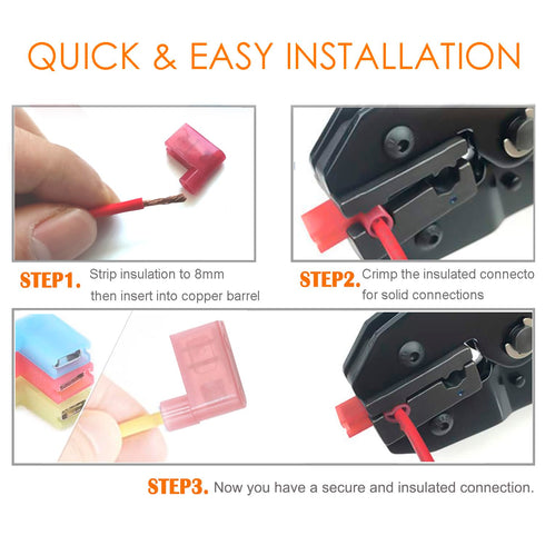 100pcs Nylon Flag Spade Female Insulated Terminals 24-10 Gauge Quick Disconnects Electrical Crimp Set