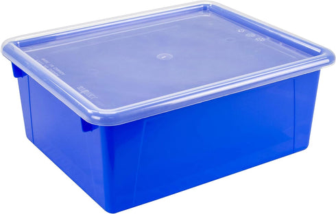 Storex Letter Size Deep Storage Tray, Organizer Bin with Non-Snap Lid, Blue, 5-Pack