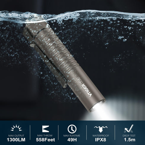 T1A Clip,1300 VTIGER Mini Pocket EDC Flashlight with Lumen Compact AA Rechargeable LED Little Flashlights, Super Bright