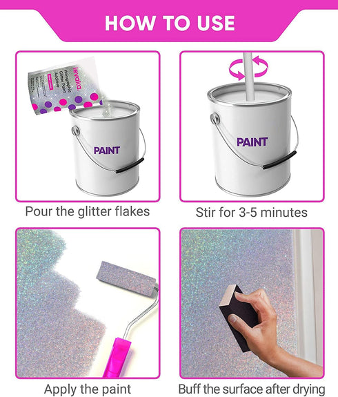 LEVAKA Holographic Silver Glitter Paint Additive for Walls - 14.11oz with 2 Buffing Pads