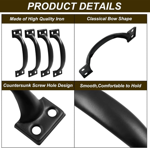 4Pcs 4 Metal Door Handles Bow Handle, Large Door Pulls Vintage barn Door Handles for Furniture Cabinets Kitchen Drawer Dresser Gate - Black by Zorveiio