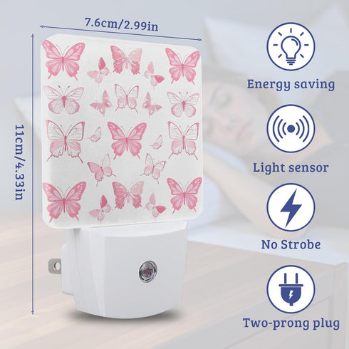 Pink Butterfly Night Light Plug Into Wall with Dusk to Dawn Sensor Wall Lamp, LED Nightlights for Bedroom, Bathroom