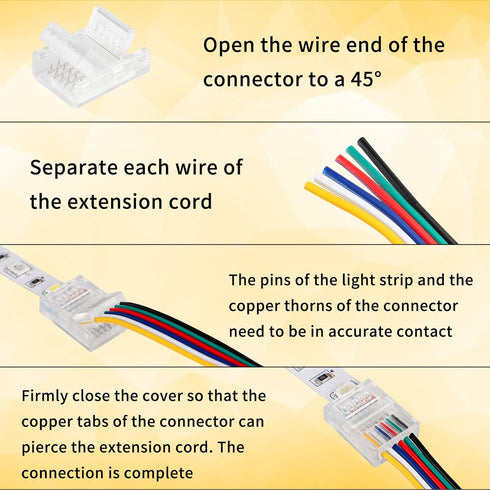 6 Pin LED Strip Connectors - Solderless 10 Pack with 16.4ft Extension Cable for Waterproof 12mm LED Strip Lights