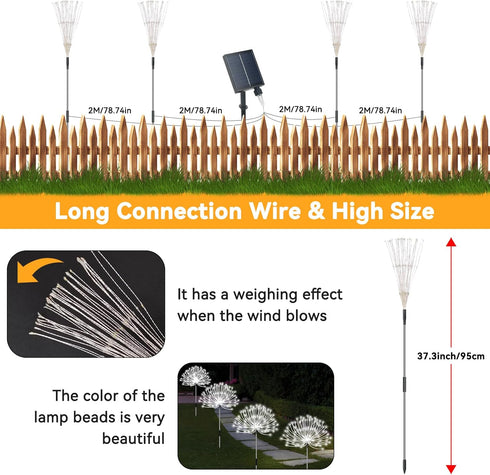 4 Pack 480 8 Slyuexu Solar Garden Lights Outdoor Waterproof, Total LED Solar Firework Lights Decorative with Lighting