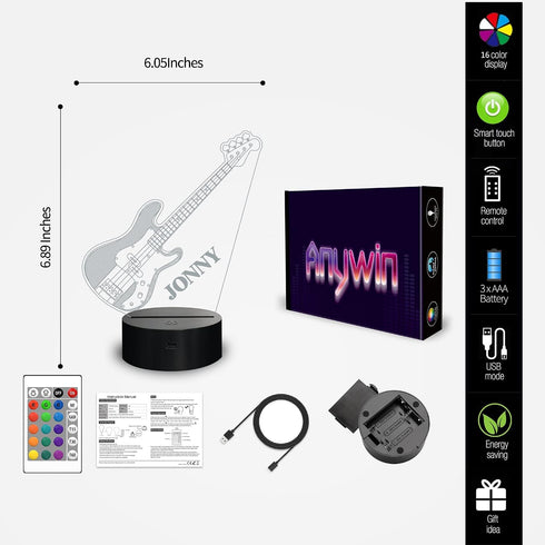 16 Anywin Guitar Custom Night Lights, LED Colors Changing Lighting, Guitar Acrylic Lamp Table Desk Bedroom Decoration