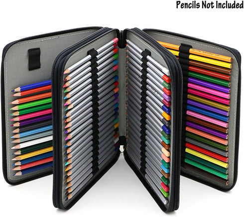 BTSKY Deluxe PU Leather Pencil Case, 120 Slot Holder with Handle Strap