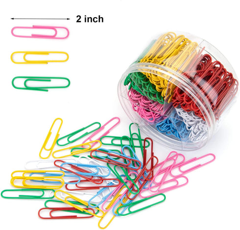 Yarlung 900 Pieces 2 Inch Jumbo Paper Clips, Vinyl Coated Large Paperclips for Office, School Document Organizing, Non-Skid, 6 Colors by yarlung