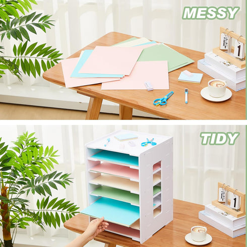 Juexica 8 Tier Scrapbook Paper Organizer, 12 x 12 Stackable Paper Trays for Home Office Decorations