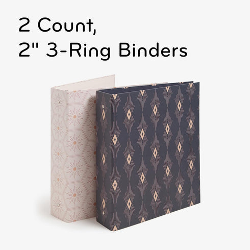 U Brands Eco-Conscious 2" Binders, Set of 2, Celestial Boho Prints, Silver Metal O-Rings by U Brands