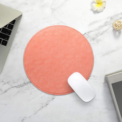 Round Mouse Pad - PU Leather Mouse Pad with Stitched Edge, Micro-Fiber Base, Non-Slip Waterproof for Computers, Laptop,