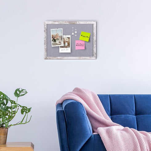Gray Felt Bulletin Board, Decorative Hanging Boards with White Rustic Wood Frame, Vision Board for Office Home