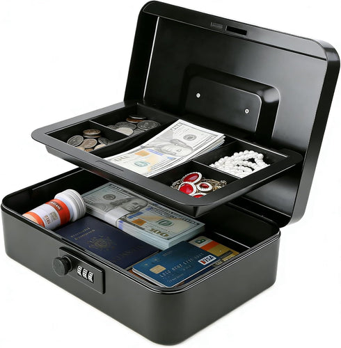 Decaller Large Cash Box with Combination Lock, Metal Money Box with Removable