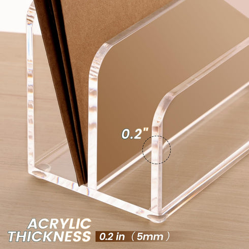 Clear Acrylic File Holder, 2 Sections Mail Organizer for Desk, Document, Notebook, Electronics Storage