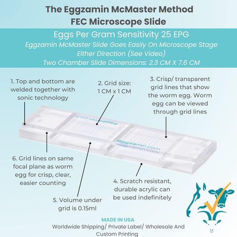 McMaster Method Microscope Slide - FEC (Fecal Egg Count) Double Chamber Slide for Parasite Testing