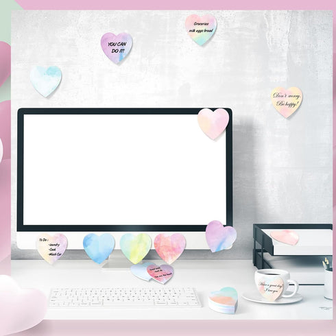 Teling 24 Pcs Valentine's Day Heart Shaped Sticky Notes, Cute Fun Memo Pads for Girls Women Lover