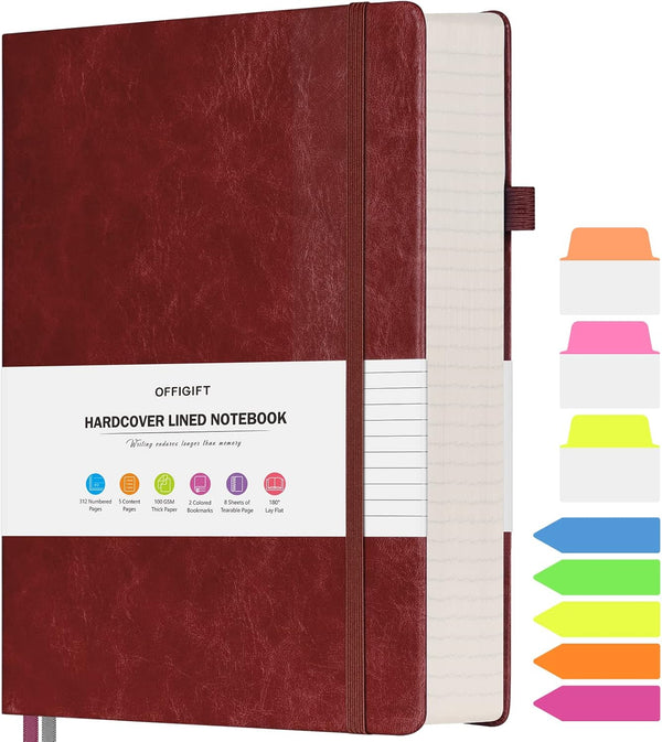 Large A5 Lined Journal Notebook, 312 Numbered Pages, Burgundy, 100gsm No Bleed Paper, College Ruled for School Office