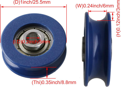 CNBTR 3mm Depth U-Type Blue Plastic Bearing Guide Pulley Wheel, Pack of 4