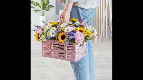 organizing,14.96" x9.84"x 7.87" basket,20L Pink crates for storage,plastic baskets for collapsible shopping foldable