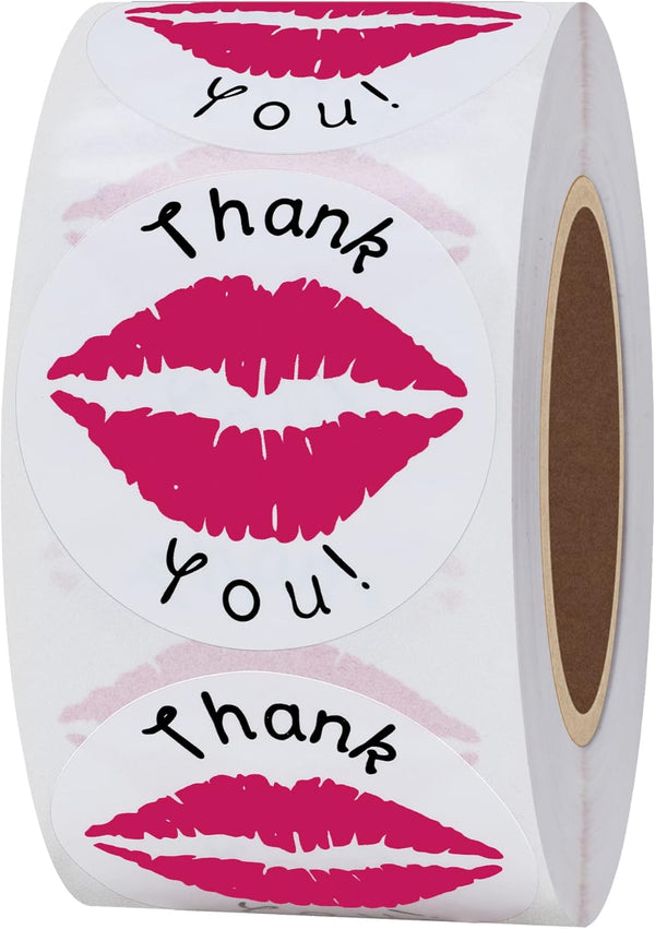 Hybsk Thank You Pink Kissing Lips Envelope Seals Stickers, Total 300 Per Roll