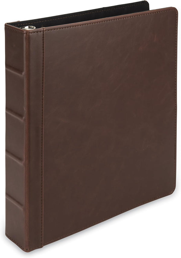 Samsill Vintage Hardback 3 Ring Leather Binder, Professional Organizer, 1.5 Inch, Letter Size 8.5 x 11, Faux Brown