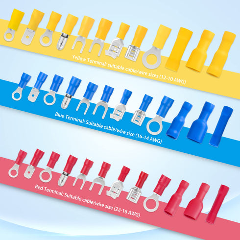 Nilight 1500pcs Mixed Quick Disconnect Crimp Connector Kit - Butt Splice Ring Fork Spade for Automotive Wiring