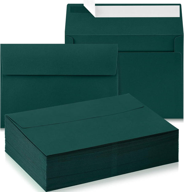 Harloon 100 Pcs A9 Envelopes, 5.75 x 8.75 Inch, Self Adhesive Wedding Invitation Envelopes, Dark Green