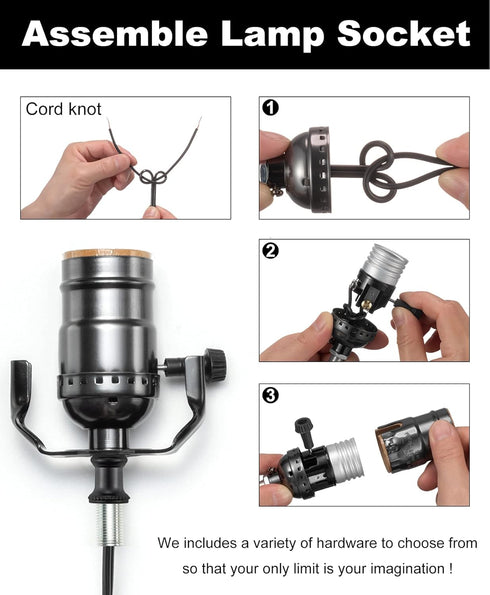 Lamp Rewire Kit, 12 Foot Matching Cord, 3 Way Socket and Essential Hardware, DIY Light Making Kit for Table and Floor