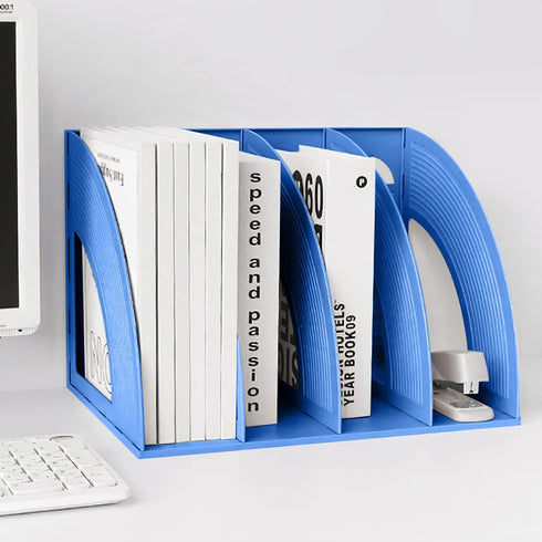 KXF Plastic Blue File Organizer for A4 Documents, Office Desktop Storage with 4 Compartments, 82mm Wide