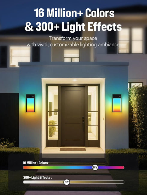 30 1500LM, IP65 2 Pack OIYN Smart Outdoor Wall Light, RGBWW LED Porch Light with Scene Modes, Waterproof, DIY