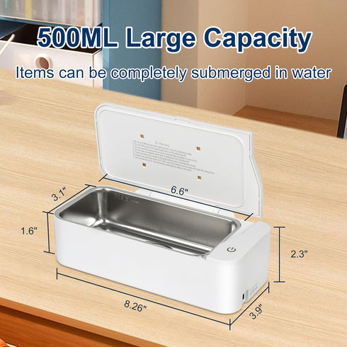 Hapehapy 17oz Ultrasonic Jewelry Cleaner, 500ML, 48KHz Sonic Cleaner with UV for Jewelry, Glasses, Phone, Makeup Brushes