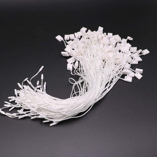 LGEGE 300Pcs 7-inch White Hang Tag Nylon String Snap Lock Pin Loop Fasteners Hook Ties