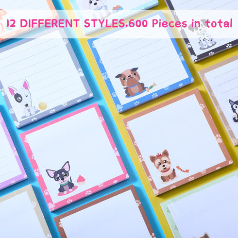 Handepo 12 Pack Dog Cat Notepad Small to Do List Sticky Notes Funny Cute Note Pads Dog Sticky Notes Puppy Cat Theme Self Stick Note Pads Memo Pads for Office School, 600 Sheets in Total(Dog)