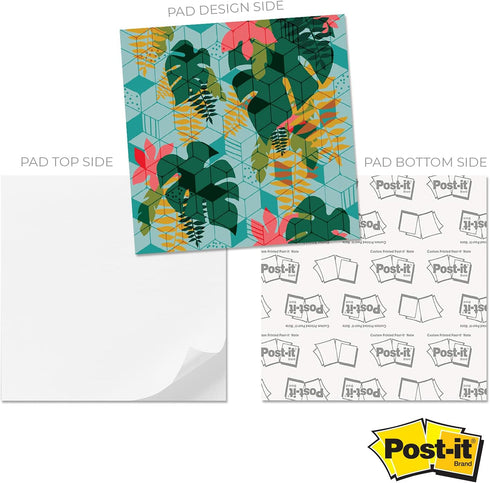 Tropical Sticky Note Cube, 2.75" Memo Block, Printed on 4 Sides, Boho Botanical Design