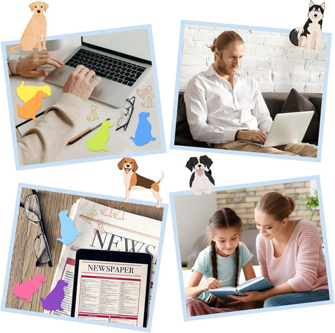 Cute Dog Sticky Notes with Paper Clips, 210 Sheets Cartoon Animal Self-Stick Notes - Index Tabs Dog Shape Memo Pads, 7