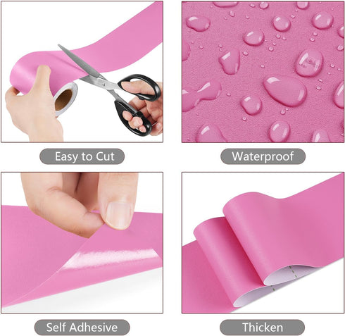 YENHOME 3"X590" Pink Wallpaper Border for Bulletin Board Self Adhesive Wallpaper Border Waterproof Mirror Frame Border Pink Bulletin Board Border Roll Classroom Girl Bedroom Bathroom Wall Removable by YENHOME