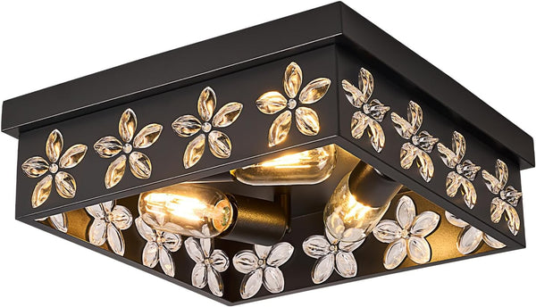 Glintawn 12.6 Inch Flush Mount Ceiling Light Fixtures, 3-Light Black Ceiling Mount for