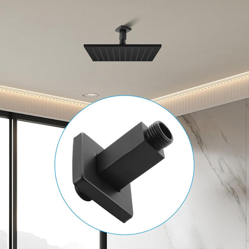Straight Shower Arm with Flange Ceiling Mount for Fixed Shower Head, 3 Inch Rainfall Extension, Matte Black