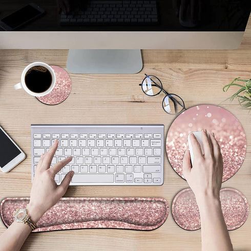 Ergonomic Mouse Pad with Wrist Support Set and Keyboard Wrist Rest for Laptop, Mac, Gaming, Office, Pink Glitter