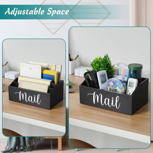 DRASTAR Mail Organizer Countertop - Wood Mail Holder with 4 Slots, Bill Organizer for Home Office